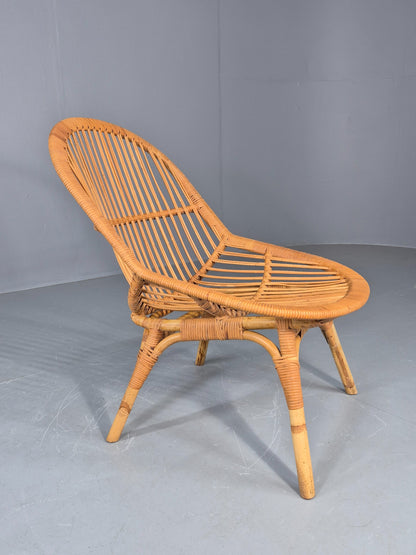 Vintage 1970s Cane Tub Chair New Cushion Retro EB12267
