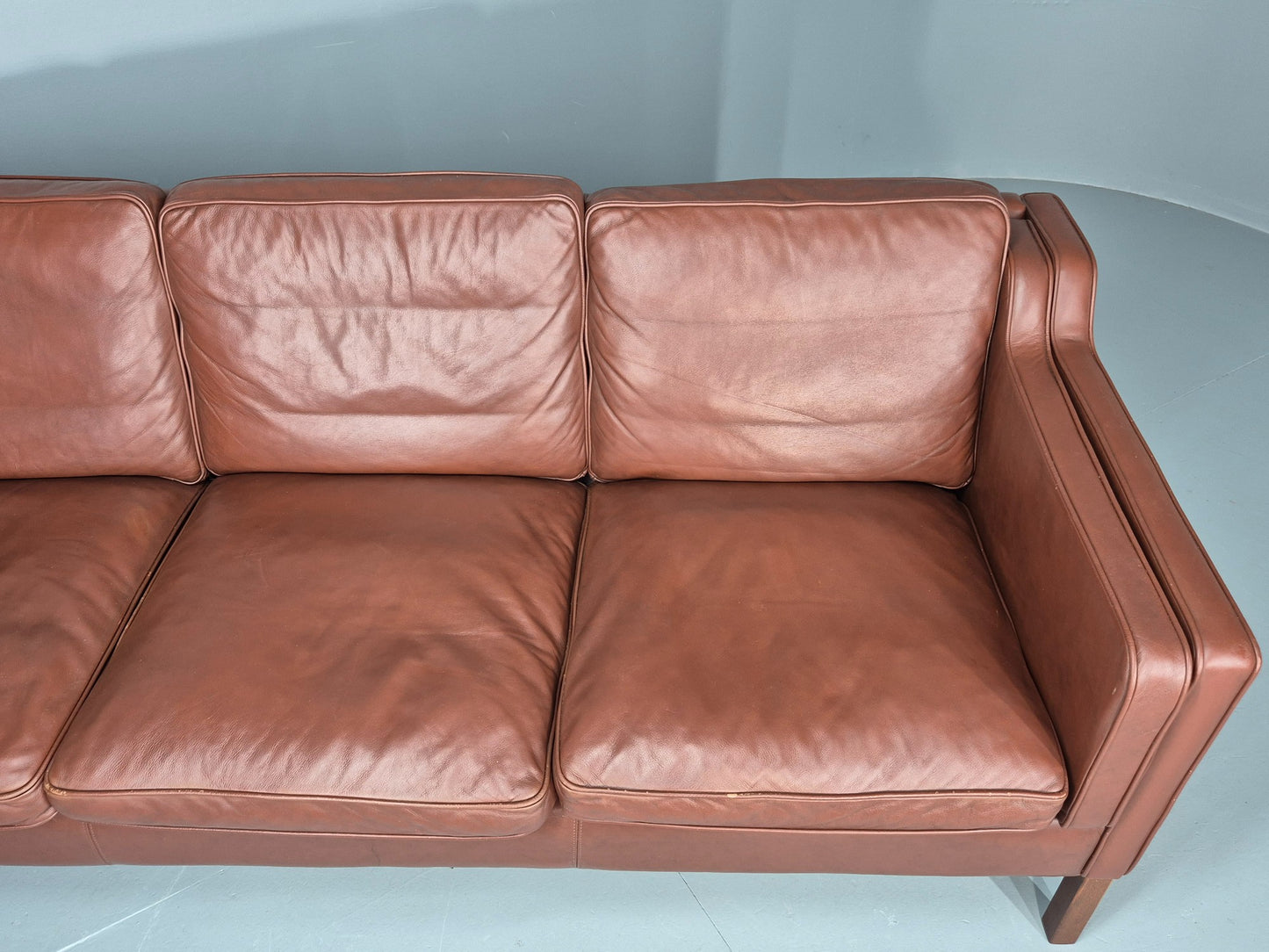 Vintage Stouby 3 Seater Sofa Brown Leather 1980s Retro MCM Danish EB12426