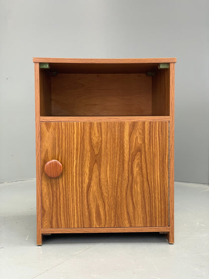 Vintage 1970s Bedside Cabinet Mid Century Style Wood Effect Teak Handle EB12504