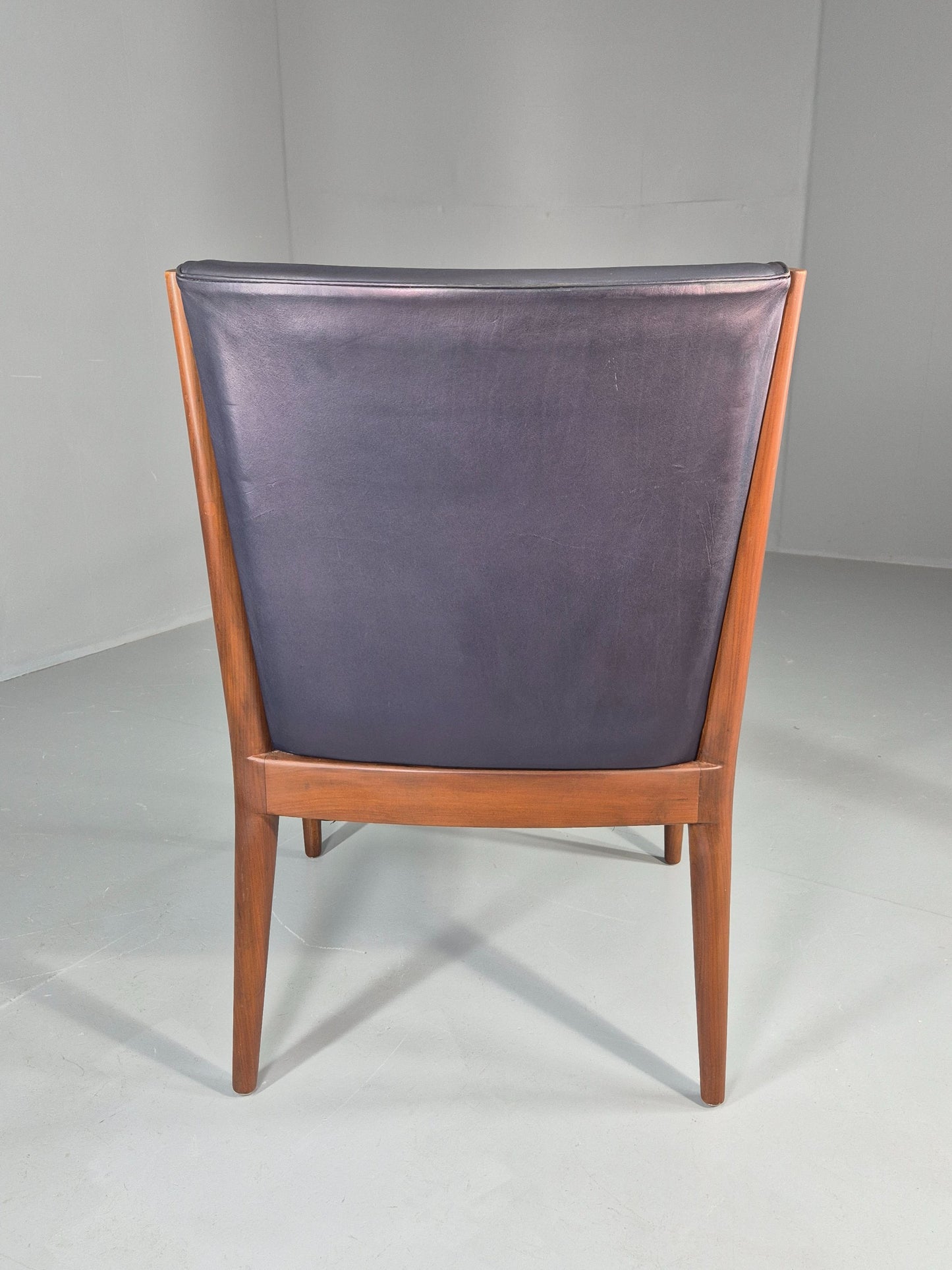 Vintage Mid Century Teak Armchair Blue Leather 1960s Retro EB11894