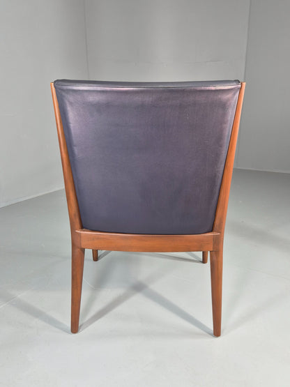 Vintage Mid Century Teak Armchair Blue Leather 1960s Retro EB11894
