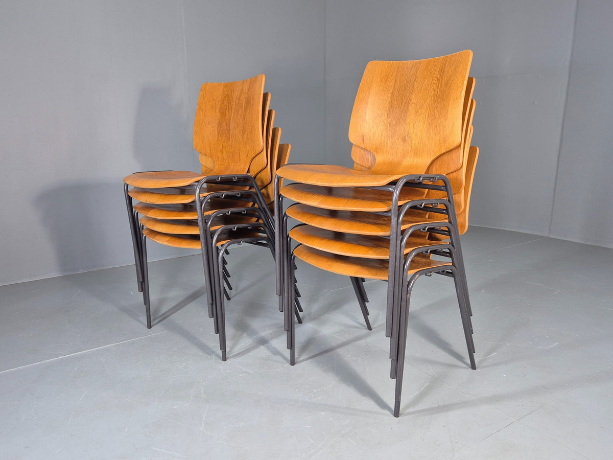 10 Vintage Stacking Chairs Industrial Danish Design Bent Ply Retro MCM EB12657