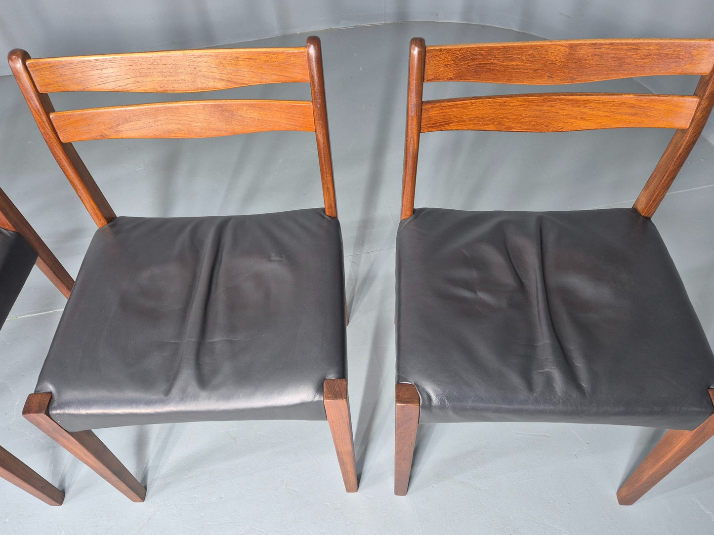 6 Vintage Danish Teak Dining Chairs Mid Century Leather Mogens Kold  EB12650