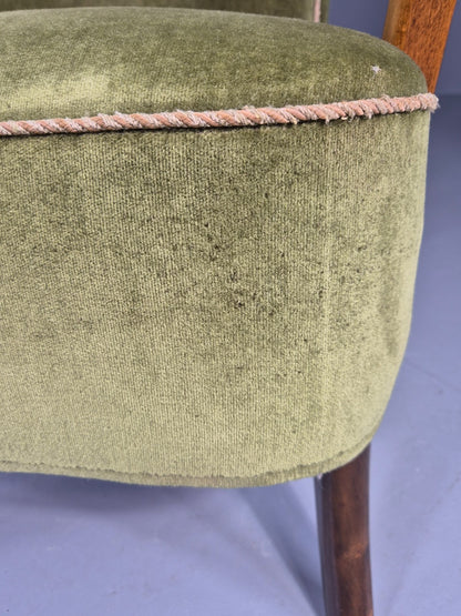 Vintage Mid Century Armchair Danish Slagelse Mobler Green Velour Retro EB12462