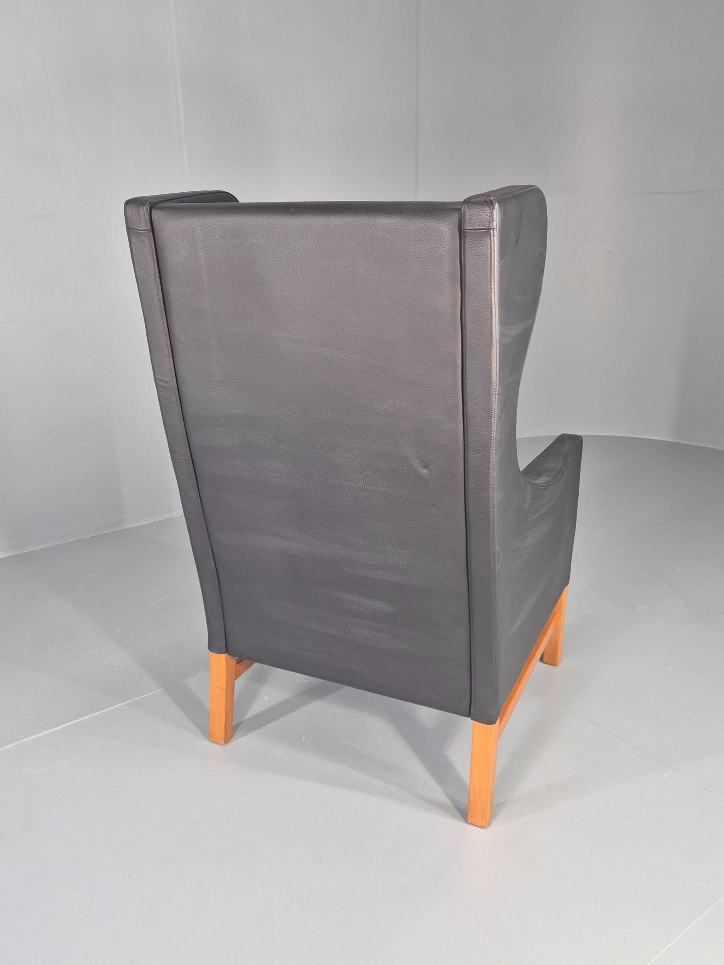 Vintage Skippers Wing Back Lounge Chair 1970s Retro Danish Black Leather EB12361