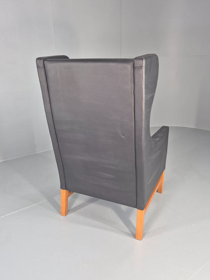 Vintage Skippers Wing Back Lounge Chair 1970s Retro Danish Black Leather EB12361