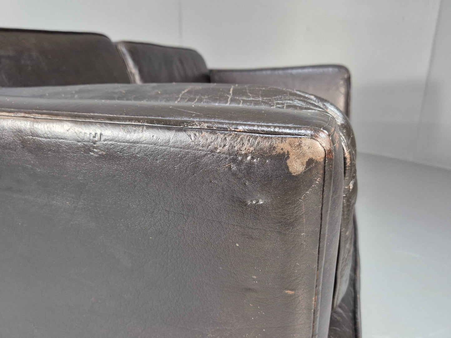 Vintage 2 seater sofa Danish Mid Century Black Leather Retro 1970s EB09407