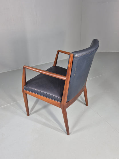 Vintage Mid Century Teak Armchair Blue Leather 1960s Retro EB11904