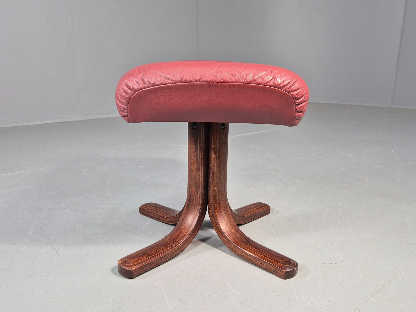 Vintage Danish Leather Footstool 1980s Retro EB09060