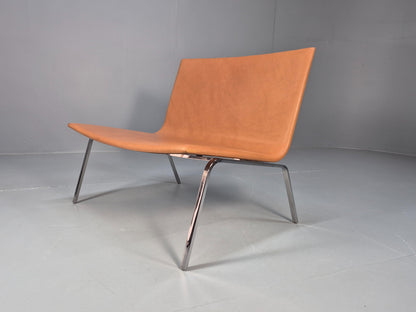 Vintage Tacchini Leather Lounge Chair Chrome Frame Modern Design EB9949