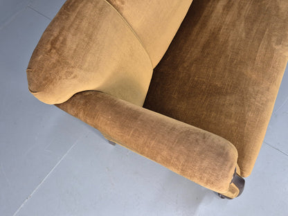 Antique 1920s Danish Sofa Mustard Velour Cabriole Legs EB09017