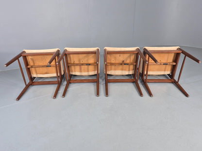 4 Vintage Scandart Dining Chairs Cream Vinyl Teak Frame 1960s MCM Retro EB12188