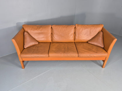 Vintage 3 Seater Sofa Danish Mid Century Skippers Tan Leather Retro  EB10530