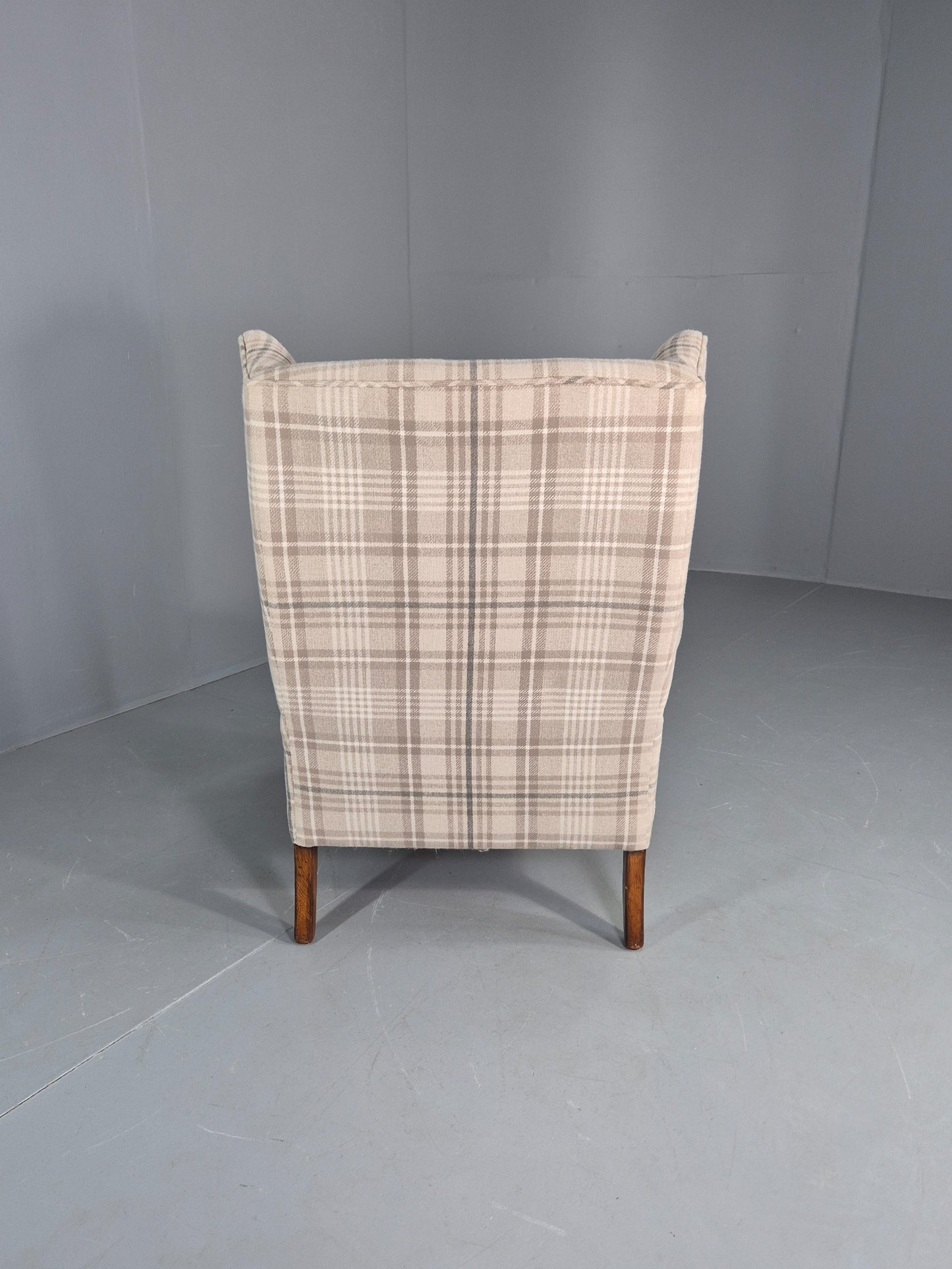Vintage Wingback Lounge Chair 20th Century Check Wool Upholstery EB12856