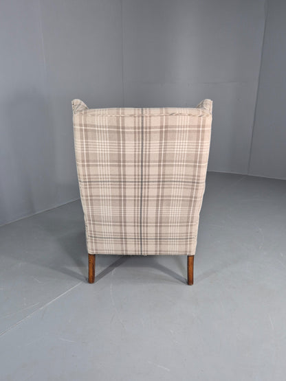 Vintage Wingback Lounge Chair 20th Century Check Wool Upholstery EB12856