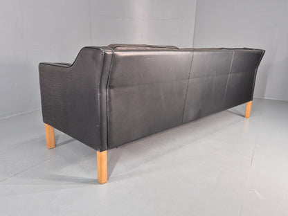 Vintage 3 Seater Sofa Danish Mid Century Black Leather 1970s Retro  EB11628