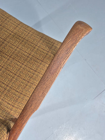 Vintage Elbow Chair 1950s Danish Oak Frame Green Wool Upholstery EB12004