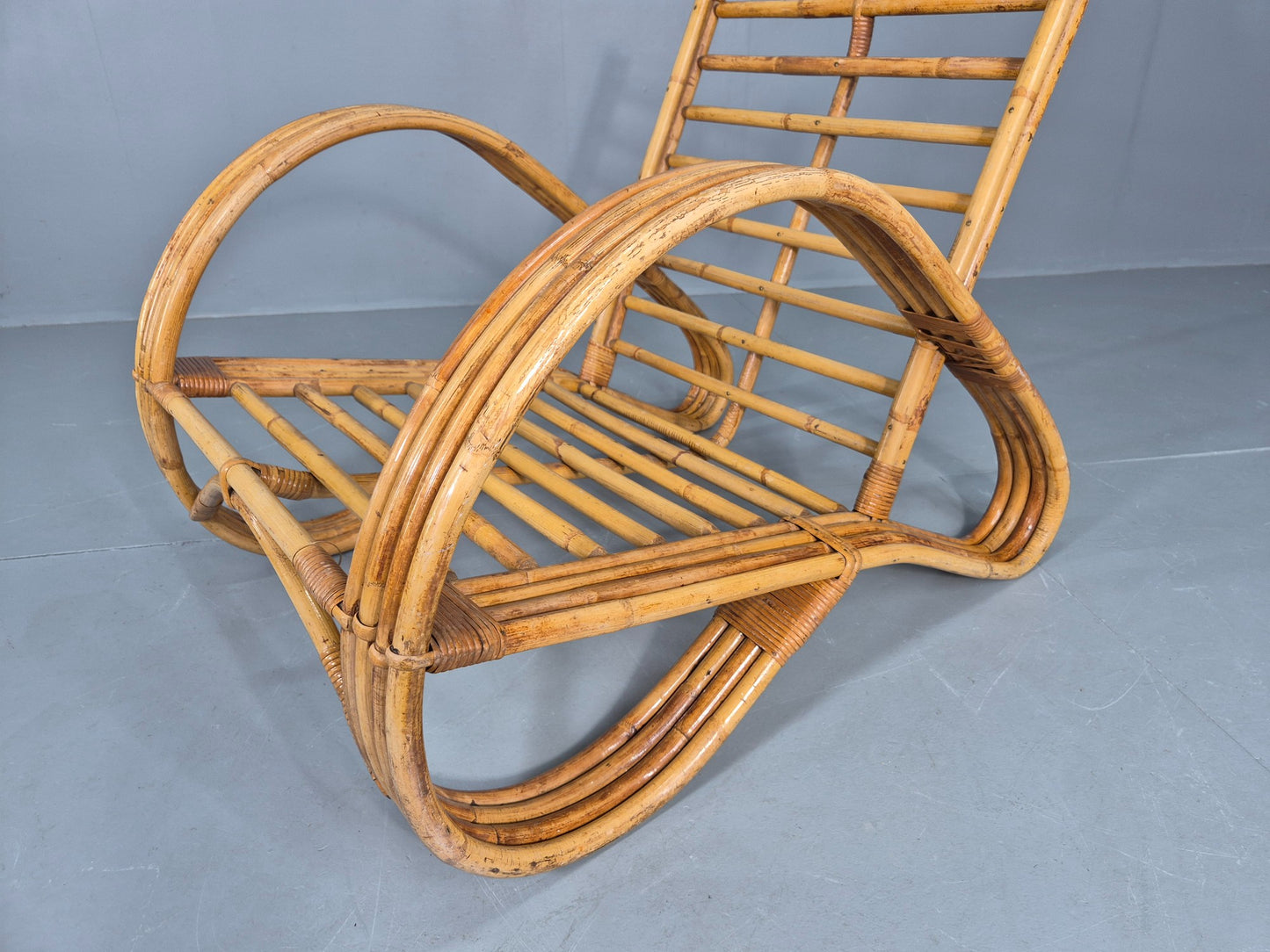 Vintage Bent Bamboo and Rattan Lounge Chair Rohe Noordwolde MCM Retro Eb12591