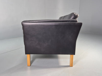 Vintage Danish 3 seater Sofa Black Leather 1980s Retro MCM EB12453