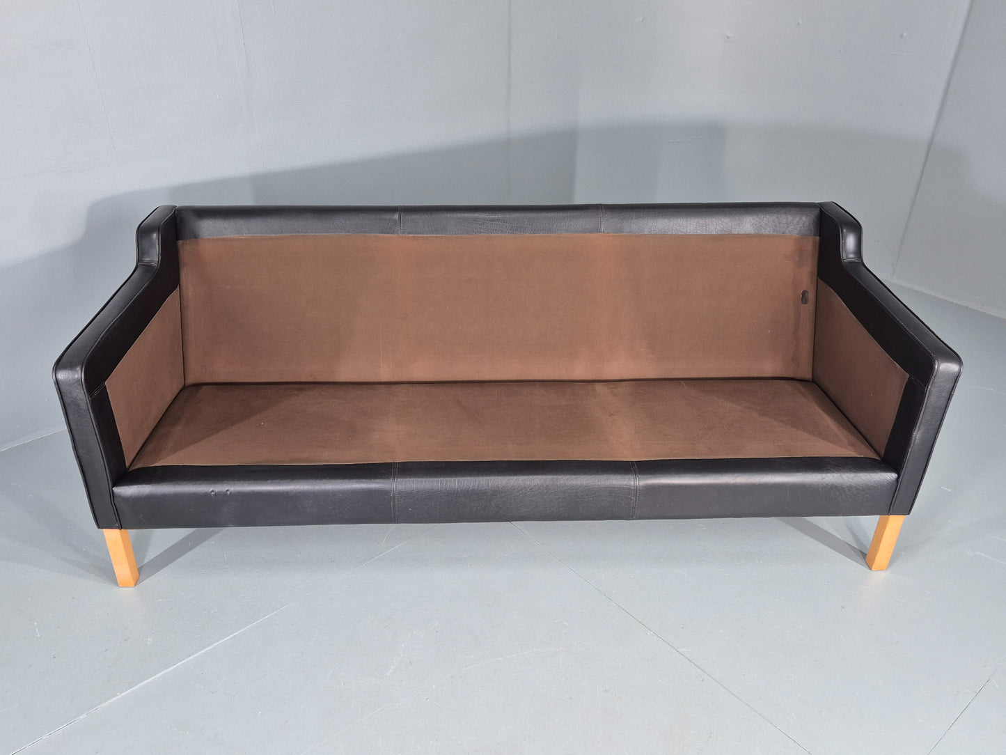 Vintage 3 Seater Sofa Danish Black Leather 1980s Retro MCM Quality EB12434