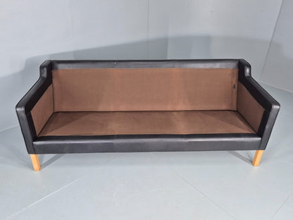 Vintage 3 Seater Sofa Danish Black Leather 1980s Retro MCM Quality EB12434