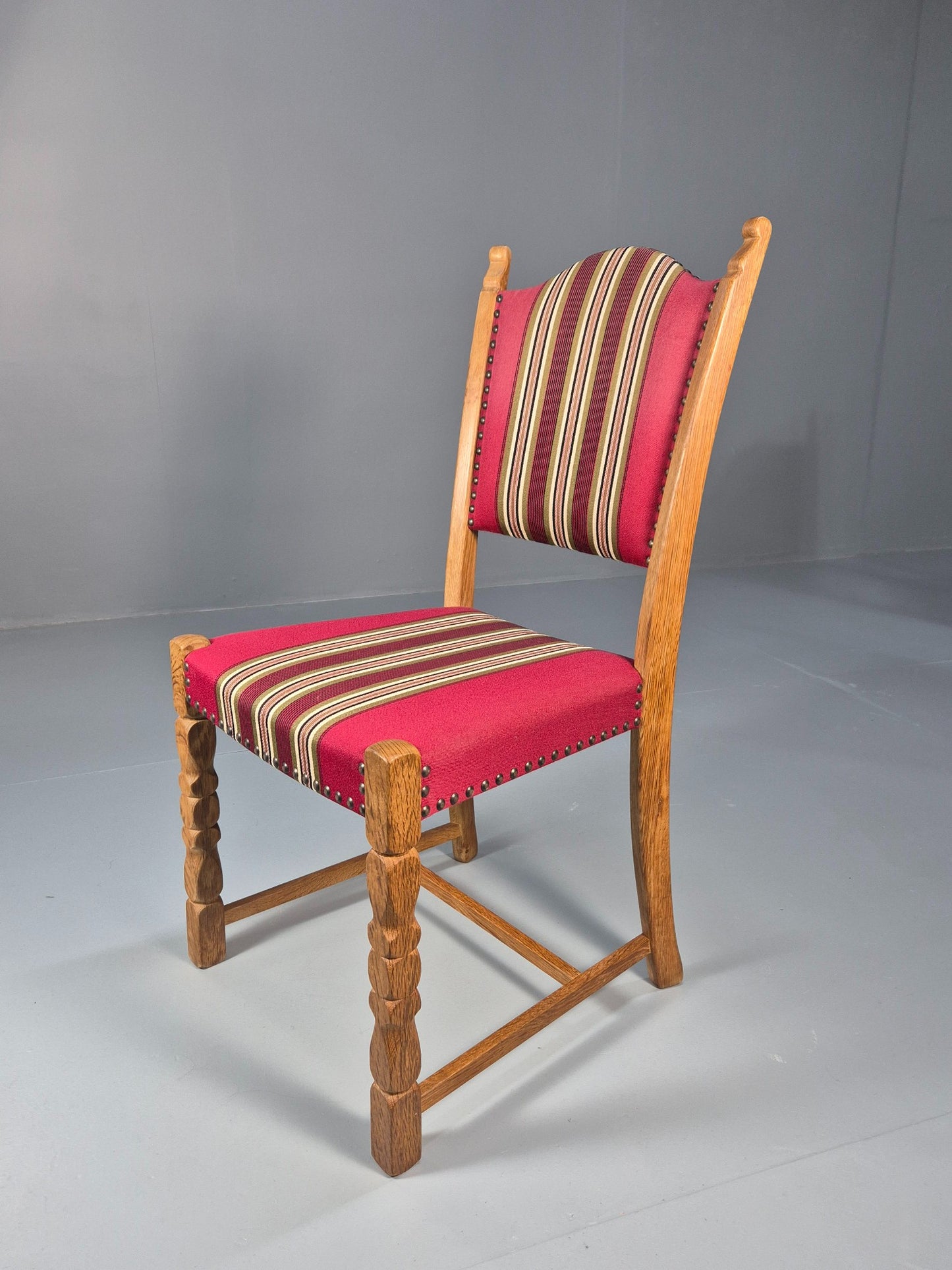 6 Vintage Kjaernulf Style Danish Oak Dining Chairs 1970s Retro Red Wool EB9535