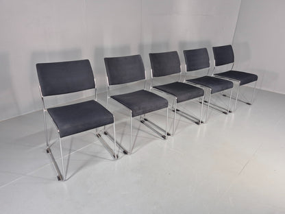 5 Vintage Stacking Chairs Chrome Rod and Black Cloth Brunner Brand EB12003