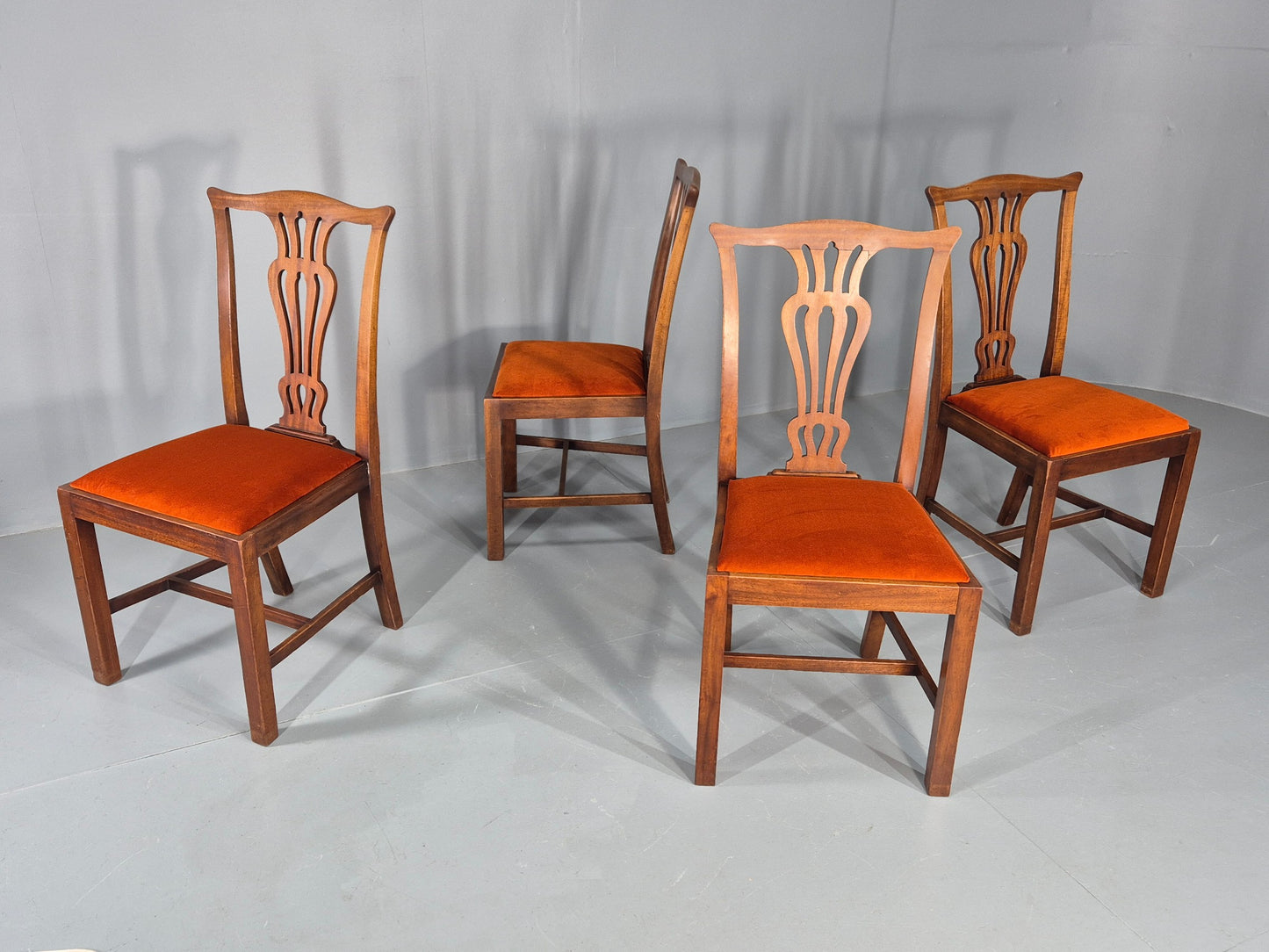 4 Hepplewhite Revival Dining Chairs 1900s Oak New Seat Pads Antique EB11932