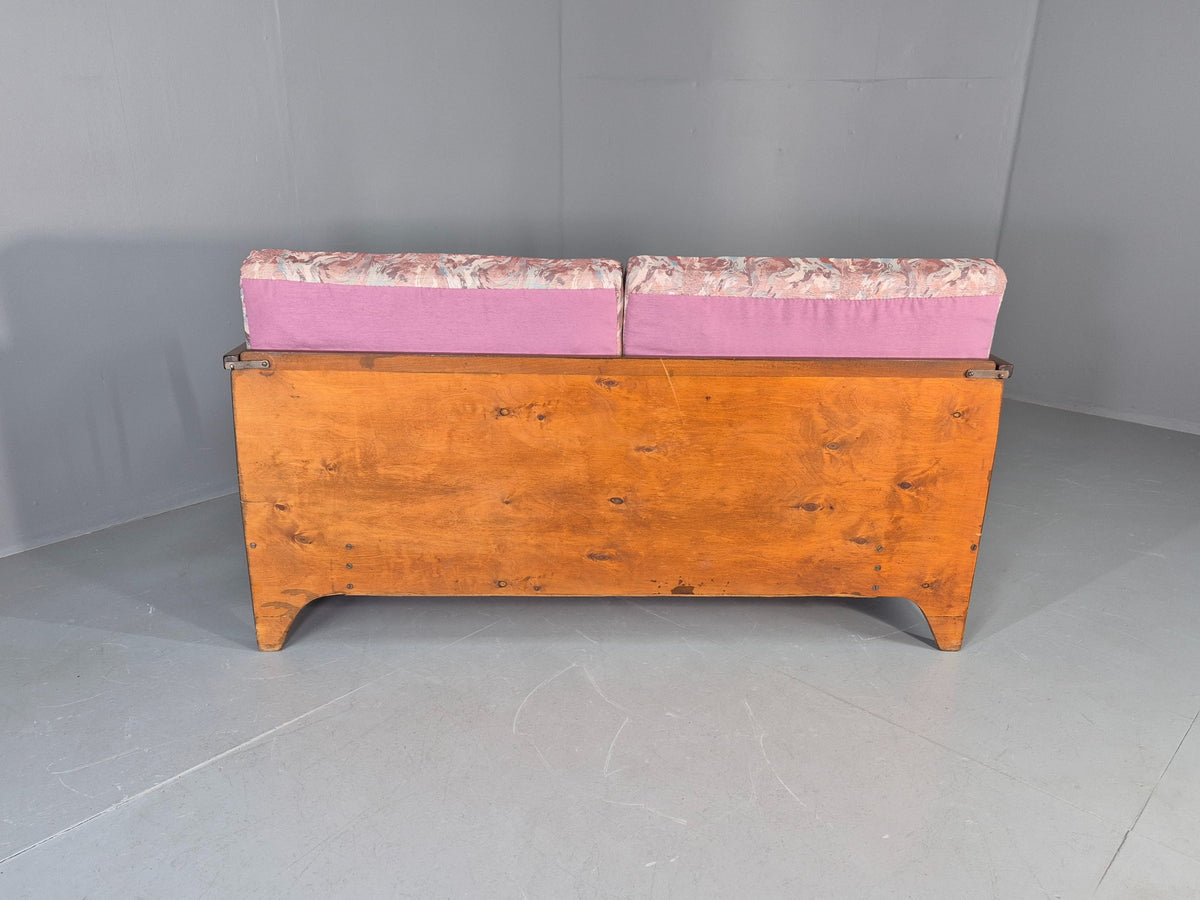 Vintage Danish Two Seat Sofa Bed Beech Frame 1950s Floral Cotton Retro EB12783