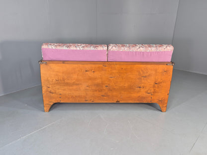Vintage Danish Two Seat Sofa Bed Beech Frame 1950s Floral Cotton Retro EB12783