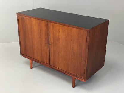 Vintage 1960s Sideboard Cabinet Danish Mid Century Darkwood Shelving EB12922