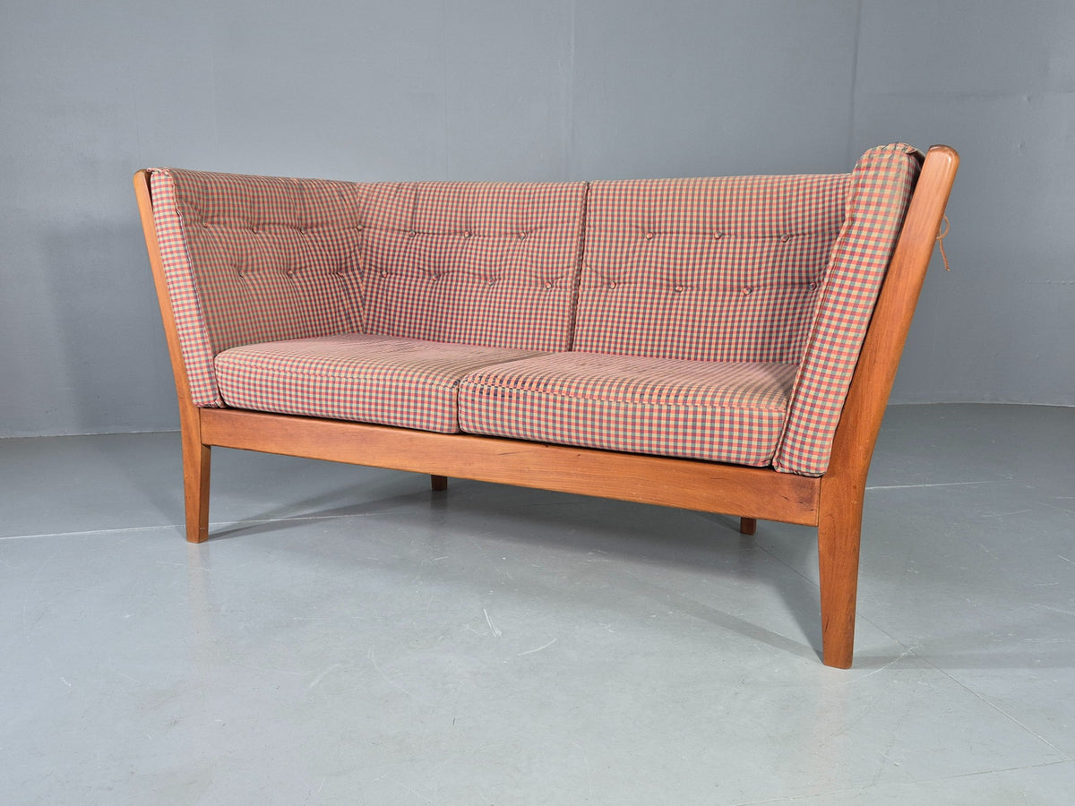 Vintage Stouby 2 Seater Sofa Stick Back Frame With Check Cloth Cover MCM EB10349