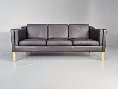 Vintage 3 Seater Sofa Danish Black Leather Mogensen Style Retro MCM 80s EB12440