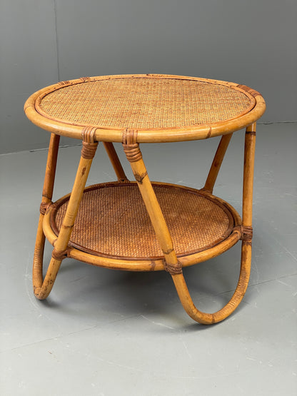Vintage Rattan Side Table Cane Frame Mid Century Retro Round EB11881