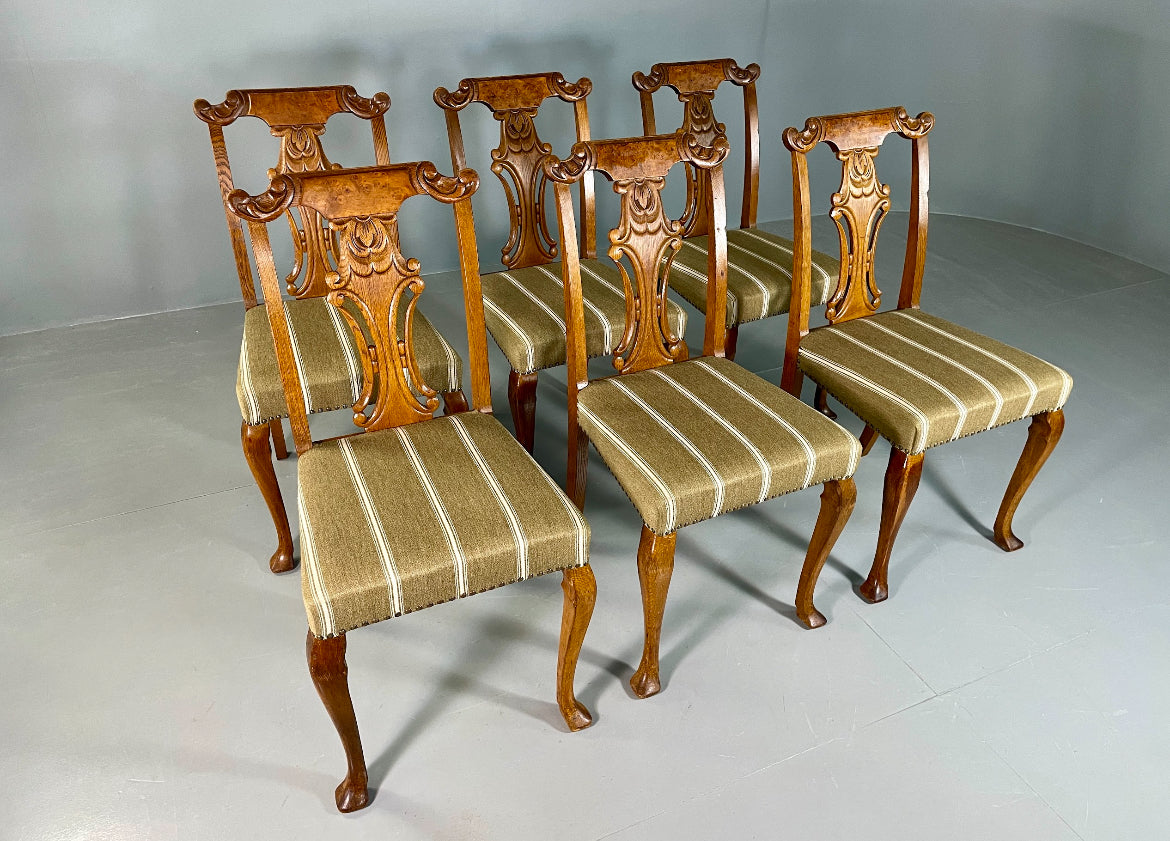 6 Vintage Antique Chippendale Style Danish Dining Chairs Walnut and Oak EB06709