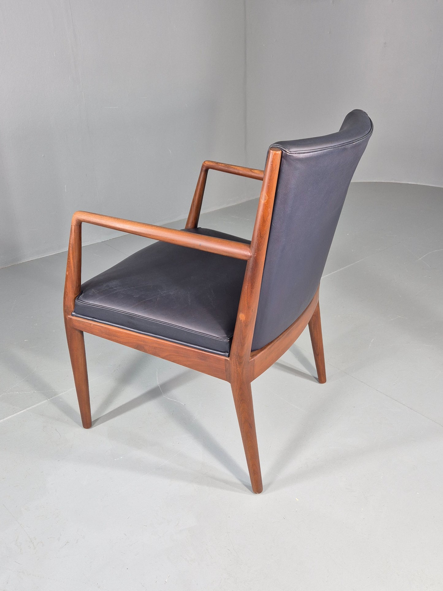 Vintage Mid Century Teak Armchair Blue Leather 1960s Retro EB11894