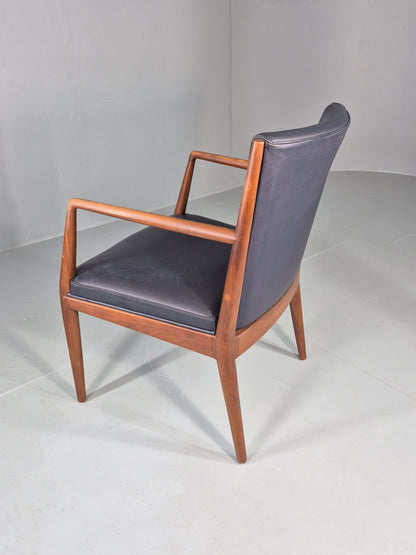 Vintage Mid Century Teak Armchair Blue Leather 1960s Retro EB11894
