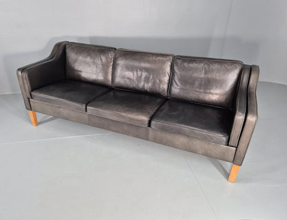 Vintage 3 Seat Sofa Danish 1970s Retro Black Leather Mid Century Modern EB12425