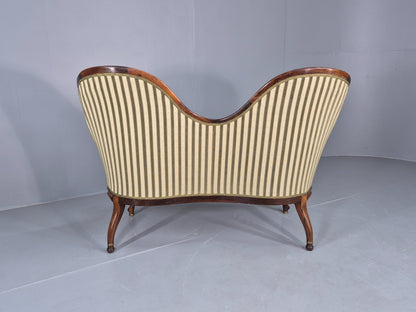 Antique Neo Rococo Serpentine Sofa Danish Mahogany Frame Green Cream EB12702