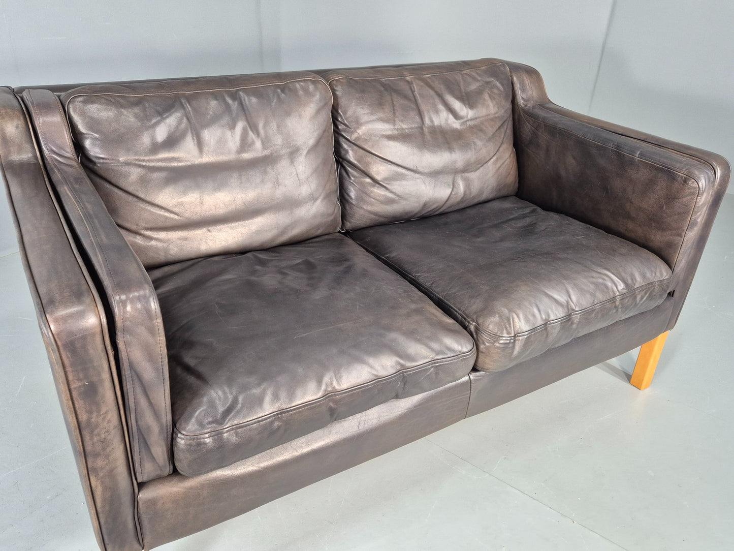 Vintage 2 Seater Sofa Mid Century Danish Leather Retro 1980s EB12227