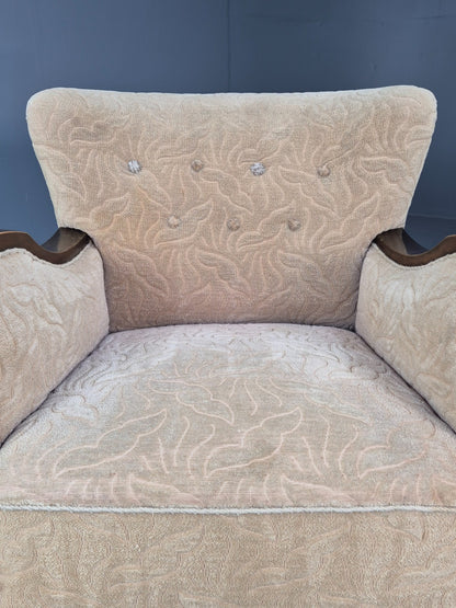 Antique Danish Art Deco Armchair Cream Moquette Beech Frame 1920s EB02887
