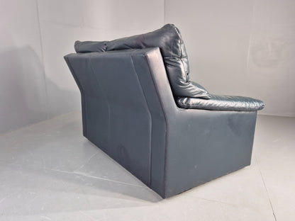 Vintage 2 Seater Leather Settee 1980s Style Dark Green Retro EB12784
