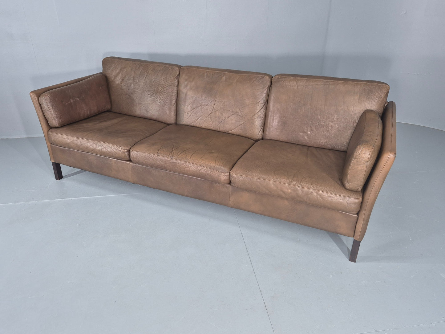 Vintage Thams 3 seater Sofa 1970s Denmark Leather Upholstery Retro MCM EB12446