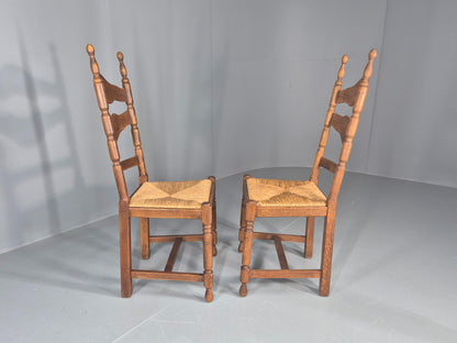Vintage Spanish Style Country Chairs Rush Seated Oak Frames EB11951