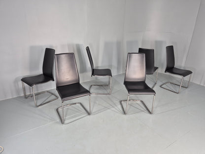 6 Vintage Calligaris Swing Chairs Black Leather and Chrome Modern Design EB12538