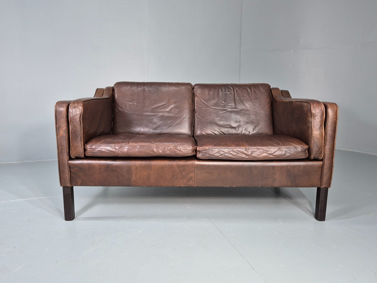 Vintage 2 seater Sofa Danish Brown Leather Mid Century Retro 1970s EB12423