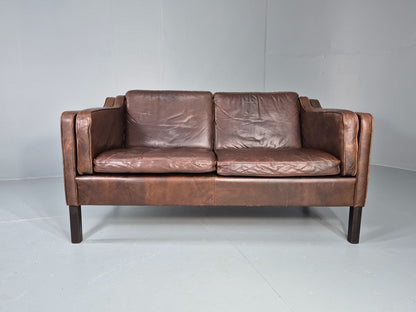 Vintage 2 seater Sofa Danish Brown Leather Mid Century Retro 1970s EB12423