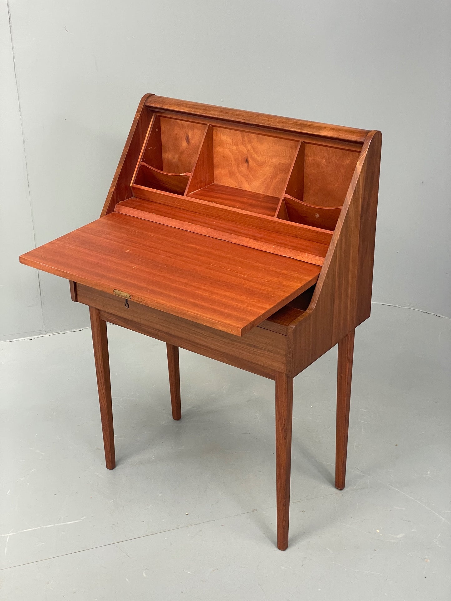 Vintage Teak Writing Desk 1950s Mid Century Retro Drop Door Solid Legs EB12295