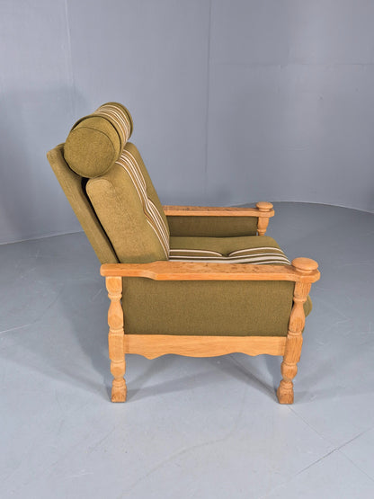 Vintage High Back Kjearnulf Arm Chair Oak Frame Green Stripe 1970s Retro EB12736