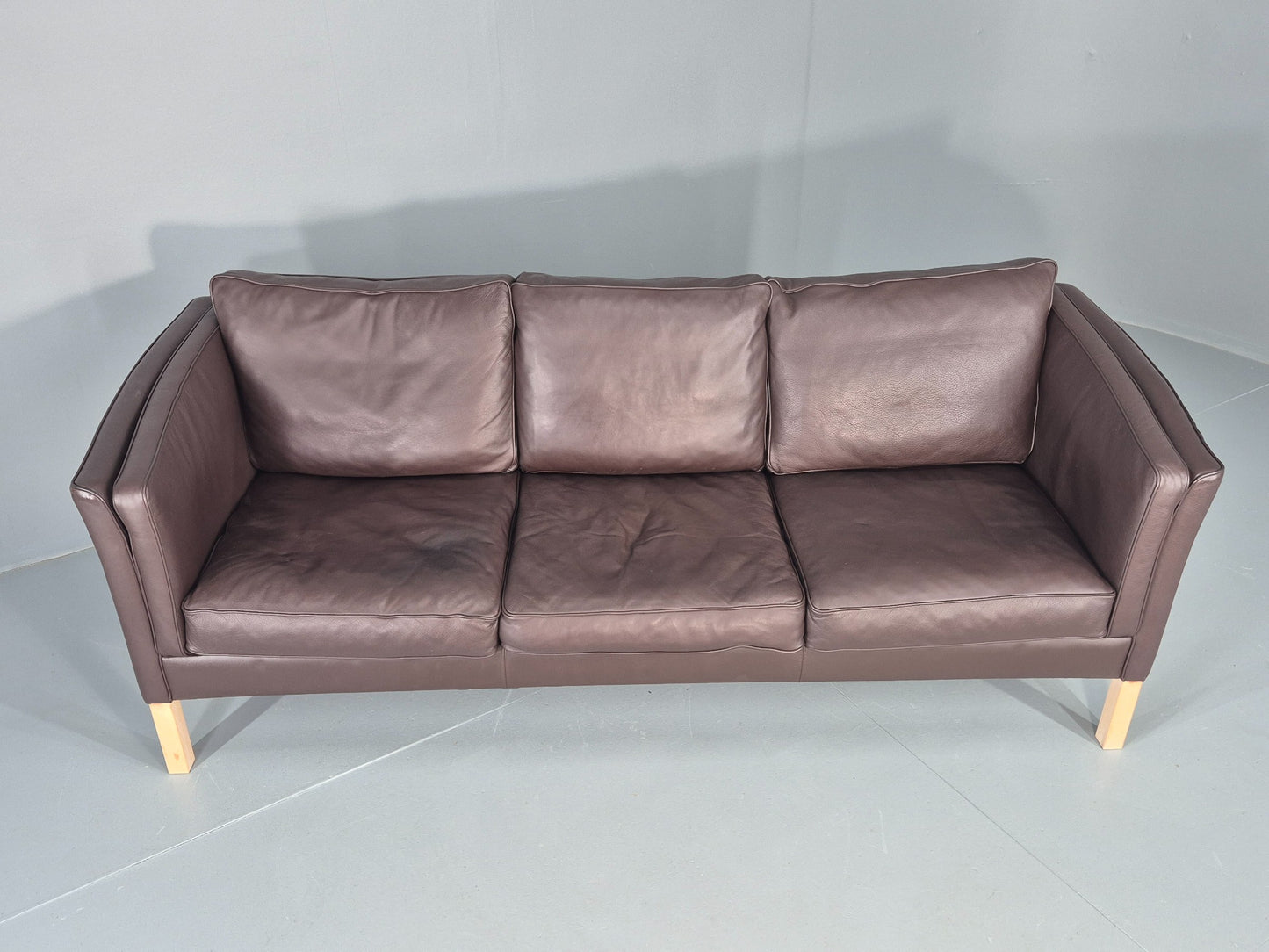 Vintage Danish 3 seat Sofa Brown Leather 1980s Retro MCM EB12433